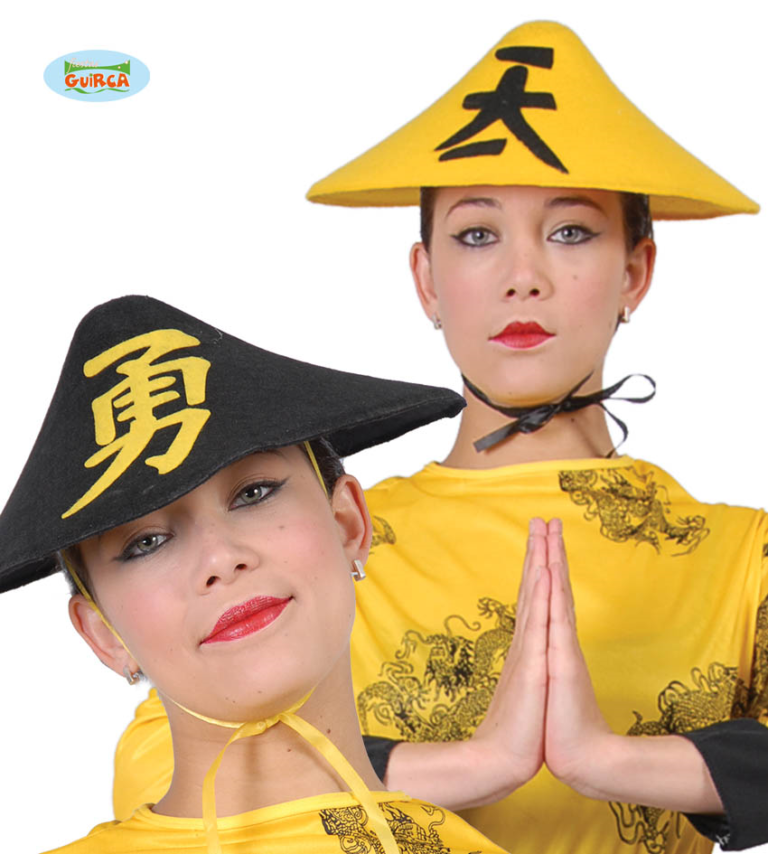 Chinese Hoed Vilt Geel – Zwart 3 Chinese Hoed Vilt Geel – Zwart