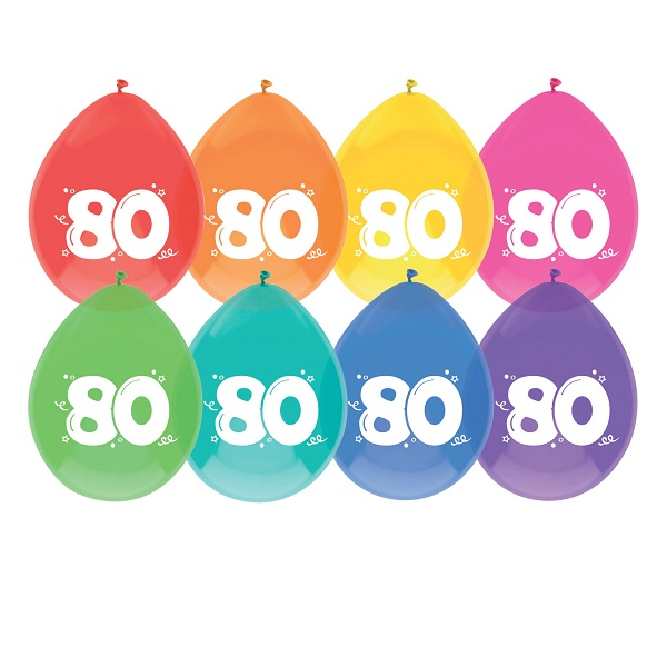 Ballonnen 80 Jaar Gekleurd 8 Stuks 3 Ballonnen 80 Jaar Gekleurd 8 Stuks