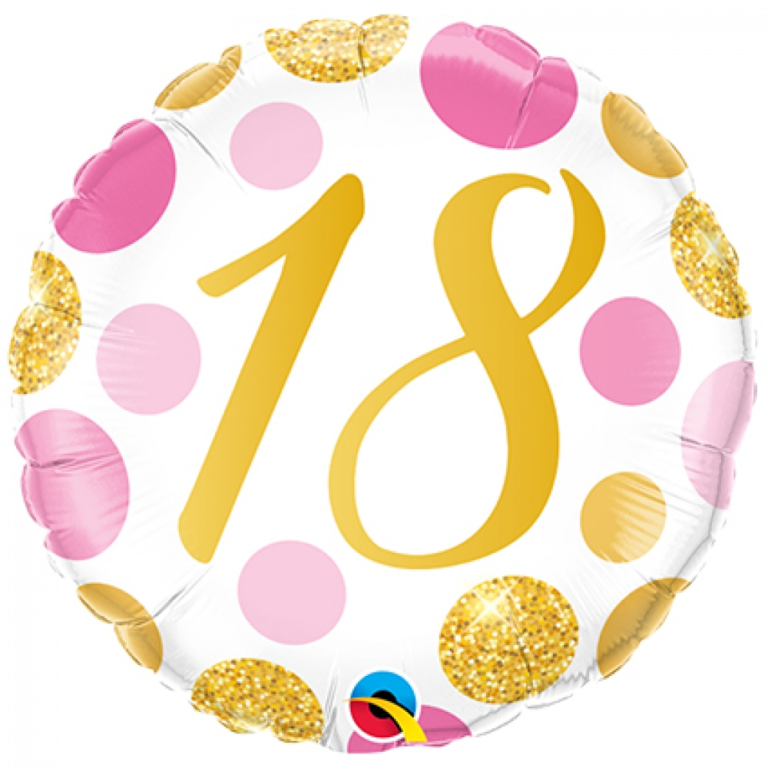 Folieballon Pink En Gold Dots 18 Jaar 46cm 3 Folieballon Pink En Gold Dots 18 Jaar 46cm