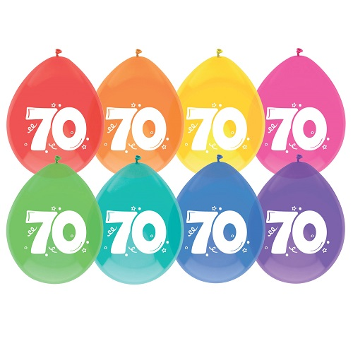 Ballonnen 70 Jaar Gekleurd 8 Stuks 3 Ballonnen 70 Jaar Gekleurd 8 Stuks