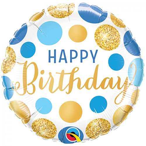 Folieballon Birthday Blue And Gold Dots 46cm 3 Folieballon Birthday Blue And Gold Dots 46cm
