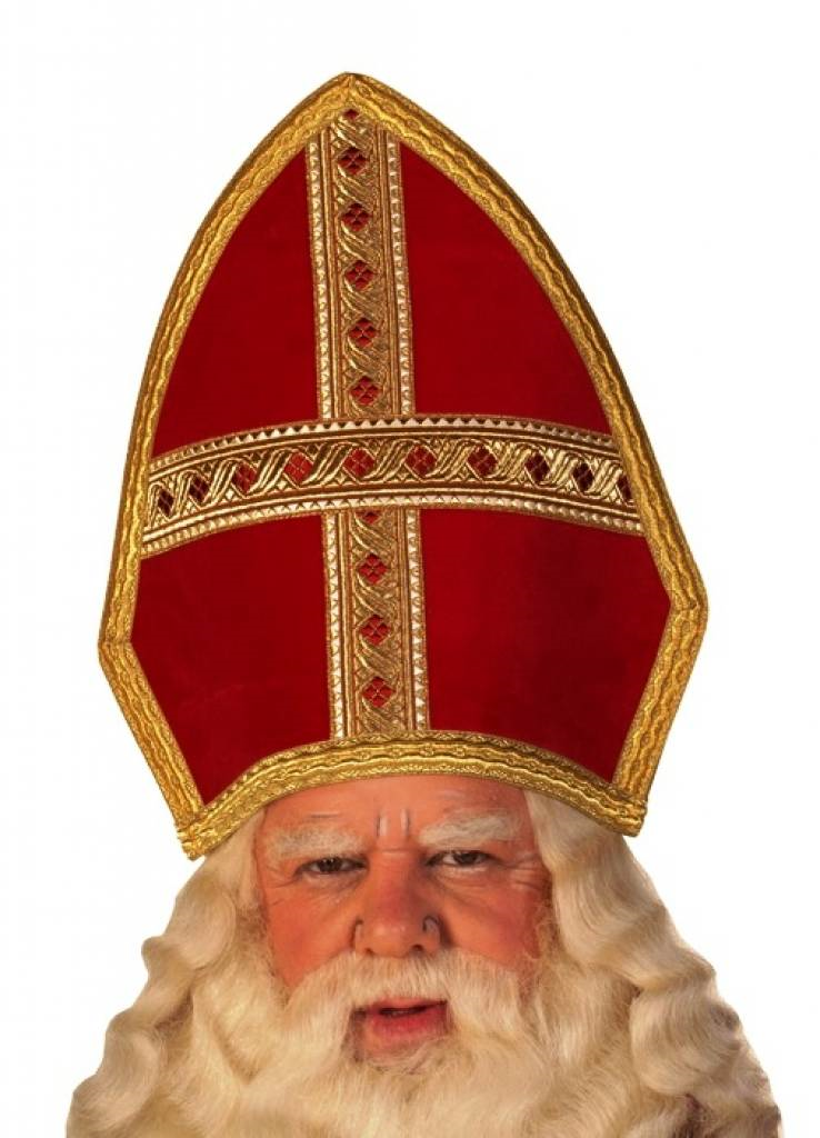 Sinterklaas Mijter Fluweel Standaard Rood 3 Sinterklaas Mijter Fluweel Standaard Rood