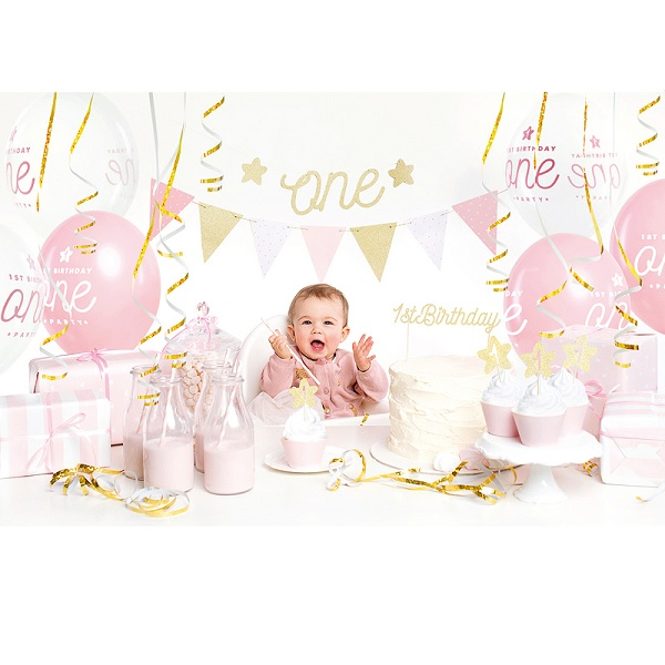 1st Birthday Decoratie Set Roze/goud 33dlg 3 1st Birthday Decoratie Set Roze/goud 33dlg