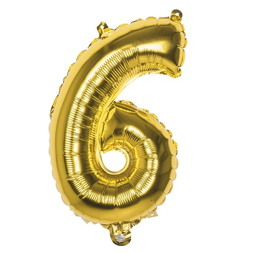 Folieballon Cijfer 6 Goud 36cm 3 Folieballon Cijfer 6 Goud 36cm