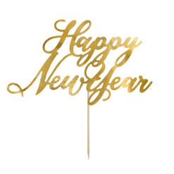 Cake Topper Happy New Year Goud