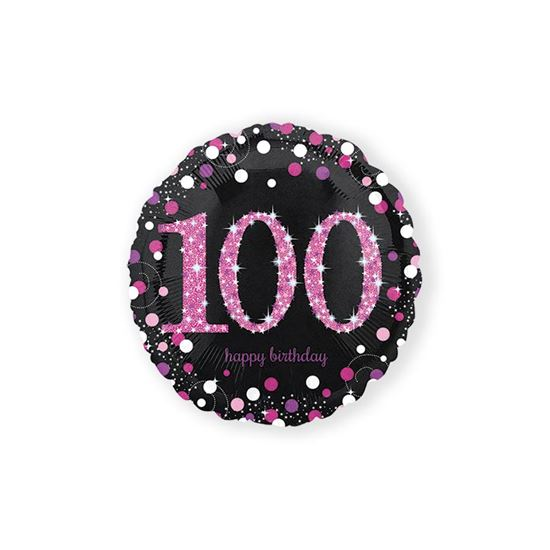 Folieballon Sparkling 100 Jaar Pink 46 Cm 3 Folieballon Sparkling 100 Jaar Pink 46 Cm