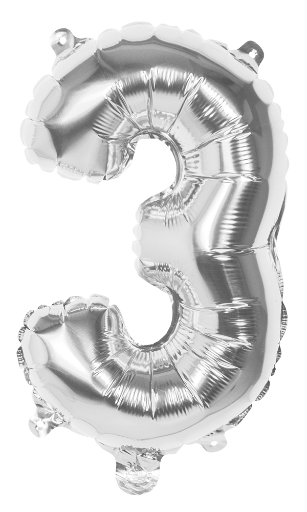 Folieballon Cijfer 3 Zilver 36cm 3 Folieballon Cijfer 3 Zilver 36cm