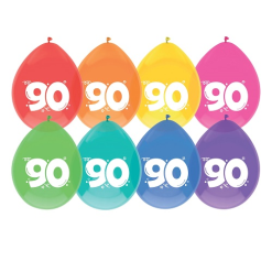 Ballonnen 90 Jaar Gekleurd 8 Stuks