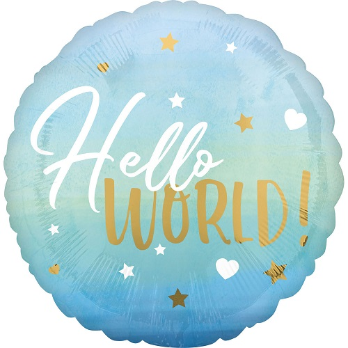 Folieballon Baby Jongen Hello World 3 Folieballon Baby Jongen Hello World