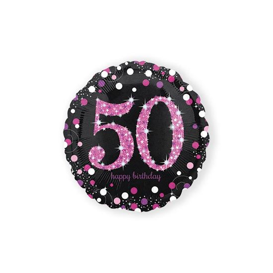 Folieballon Sparkling 50 Jaar Pink 46cm 3 Folieballon Sparkling 50 Jaar Pink 46cm