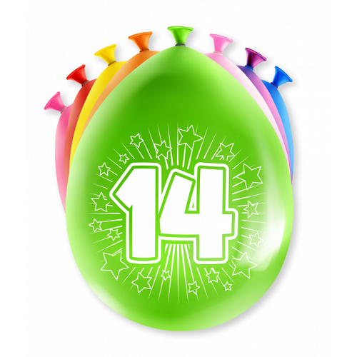 Ballonnen 14 Jaar Gekleurd 8st 3 Ballonnen 14 Jaar Gekleurd 8st