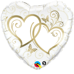 Folieballon Hart Huwelijk Goud Wit 46cm