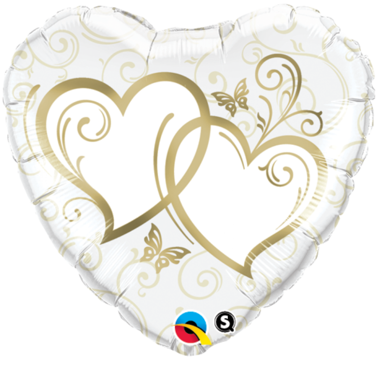 Folieballon Hart Huwelijk Goud Wit 46cm 3 Folieballon Hart Huwelijk Goud Wit 46cm