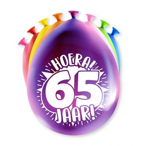 Ballonnen 65 Jaar Gekleurd 8 Stuks 3 Ballonnen 65 Jaar Gekleurd 8 Stuks